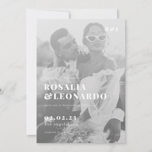 Moderne Elegante Zwart-Wit Fotobruiloft Kaart (Voorkant)