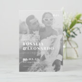 Moderne Elegante Zwart-Wit Fotobruiloft Kaart (Staand voorkant)