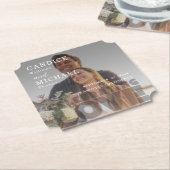 Moderne Elegante Zwart-Wit Fotobruiloft Kartonnen Onderzetters (Gekanteld)