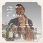 Moderne Elegante Zwart-Wit Fotobruiloft Kartonnen Onderzetters (Voorkant)