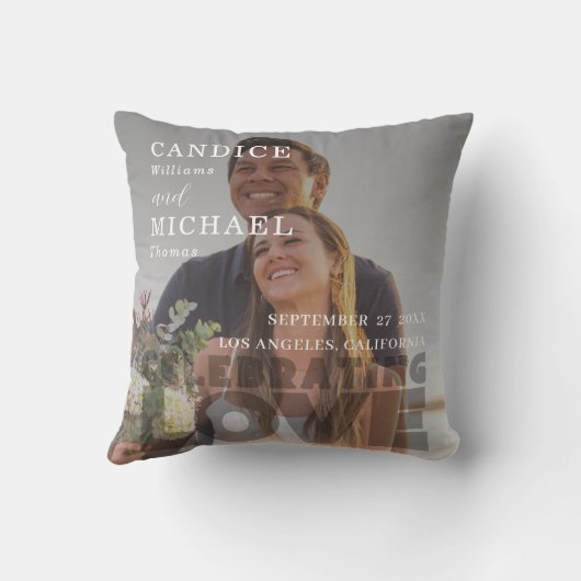 Moderne Elegante Zwart-Wit Fotobruiloft Kussen (Achterkant)