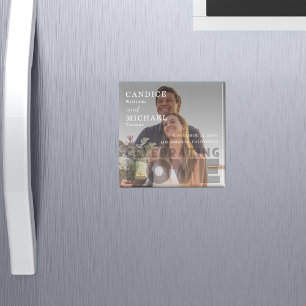 Moderne Elegante Zwart-Wit Fotobruiloft Magneet