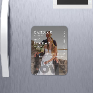 Moderne Elegante Zwart-Wit Fotobruiloft Magneet