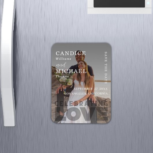 Moderne Elegante Zwart-Wit Fotobruiloft Magneet