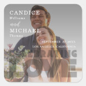 Moderne Elegante Zwart-Wit Fotobruiloft Vierkante Sticker (Voorkant)