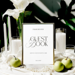 Moderne Elegante Zwart-Wit Gastboek Bord