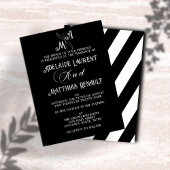 Moderne Elegante Zwart & Wit Gestreepte Huwelijk Kaart