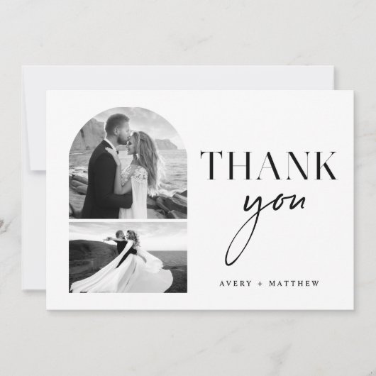 Moderne Elegante Zwart Wit Huwelijksfoto Bedankkaart (Voorkant)