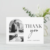 Moderne Elegante Zwart Wit Huwelijksfoto Bedankkaart (Staand voorkant)