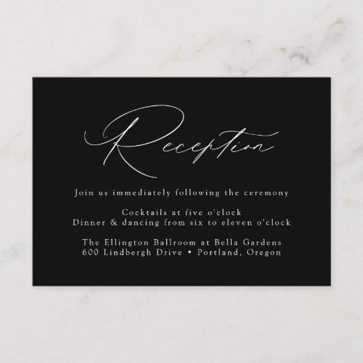 Moderne Elegante Zwart-Wit Huwelijksreceptie Informatiekaartje (Voorkant)
