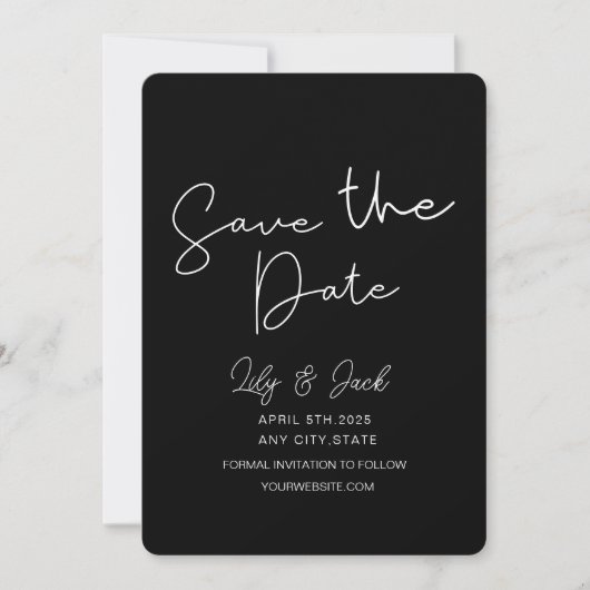 Moderne elegante zwart-wit kleuren, minimaal en ee save the date (Voorkant)