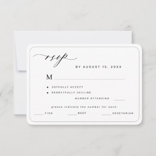 Moderne elegante zwart-wit maaltijd keuze bruiloft RSVP kaartje (Voorkant)