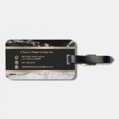 Moderne elegante zwart-wit marmeren gouden strepen bagagelabel (Achterkant horizontaal)