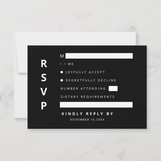 Moderne elegante zwart-wit minimalist RSVP kaartje (Voorkant)