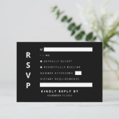 Moderne elegante zwart-wit minimalist RSVP kaartje (Staand voorkant)