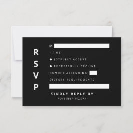 Moderne elegante zwart-wit minimalist RSVP kaartje
