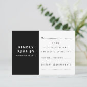 Moderne elegante zwart-wit minimalist RSVP kaartje (Staand voorkant)