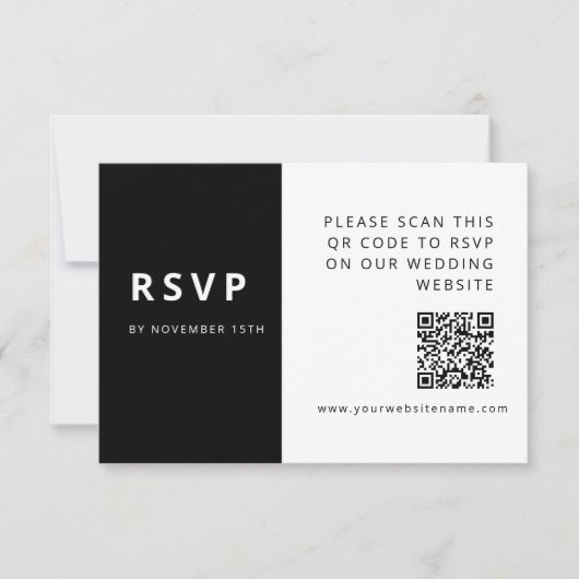 Moderne Elegante Zwart-Wit Minimalistische QR-code RSVP Kaartje (Voorkant)