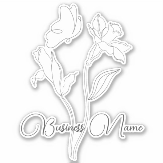 Moderne elegante zwart-witte bloemen sticker (Voorkant)