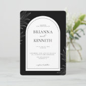 Moderne elegante zwart-witte boog bruiloft kaart (Staand voorkant)