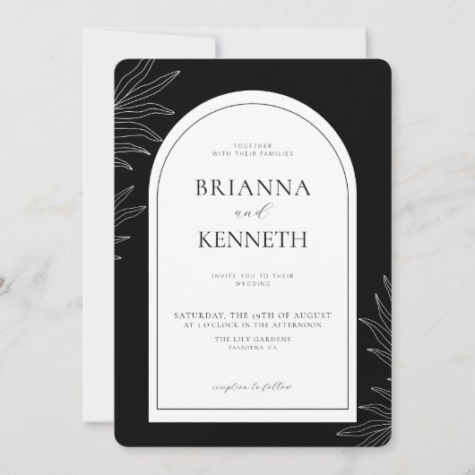 Moderne elegante zwart-witte boog bruiloft kaart (Voorkant)