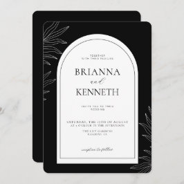 Moderne elegante zwart-witte boog bruiloft kaart