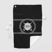 Moderne Elegante Zwarte Aangepaste Monogram Golfhanddoek (Insitu)