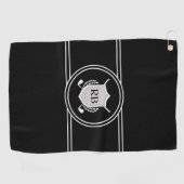 Moderne Elegante Zwarte Aangepaste Monogram Golfhanddoek (Horizontaal)