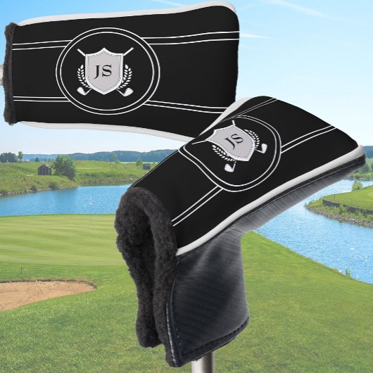 Moderne Elegante Zwarte Aangepaste Monogram Golfheadcover
