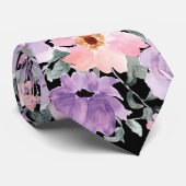 Moderne Elegante Zwarte Bloemen Waterverf bruiloft Stropdas (Opgerold)