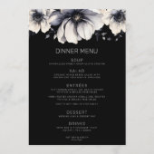 Moderne Elegante Zwarte Bloemige Bruiloft Menu (Voorkant)