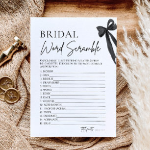Moderne Elegante Zwarte Boog Bruids Woord Scramble Kaart