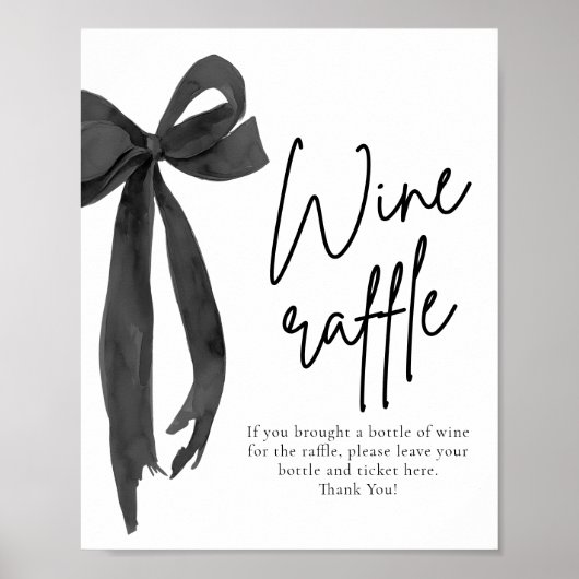 Moderne Elegante Zwarte Boog Wijn Raffle Game Sign Poster (Voorkant)