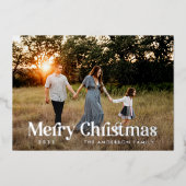 Moderne elegante zwarte botanische typografie foto folie feestdagenkaart (Voorkant)