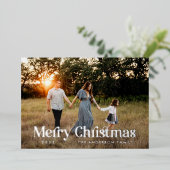 Moderne elegante zwarte botanische typografie foto folie feestdagenkaart (Staand Voorkant)