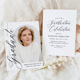Moderne Elegante Zwarte Calligrafie Foto Afstudeer Kaart