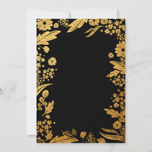 Moderne Elegante Zwarte en Gouden Bloemige Save th Save The Date (Achterkant)