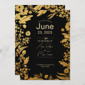 Moderne Elegante Zwarte en Gouden Bloemige Save th Save The Date (Voorkant / Achterkant)