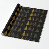 Moderne Elegante Zwarte en Gouden Kerstboom Cadeaupapier (Uitgerold)