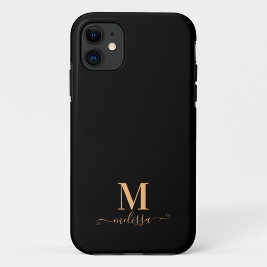 Moderne Elegante Zwarte en Gouden Monogram Case-Mate iPhone Case (Achterkant)