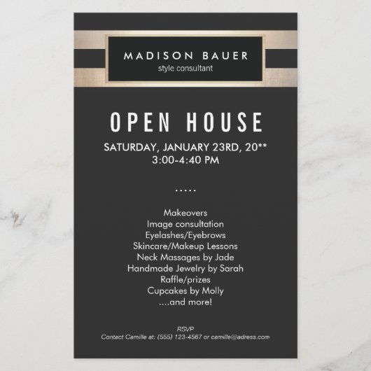 Moderne elegante zwarte en gouden stripes flyer (Voorkant)