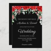 Moderne elegante zwarte en rode bloemen bruiloft kaart (Voorkant / Achterkant)