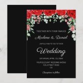 Moderne elegante zwarte en rode bloemen bruiloft kaart (Voorkant / Achterkant)