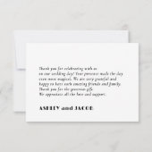 Moderne, elegante zwarte en witte bruiloft bedankkaart (Achterkant)