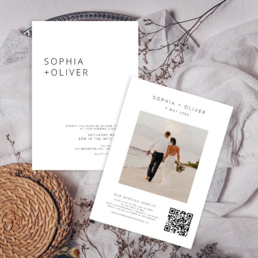 Moderne elegante zwarte en witte bruiloft kaart