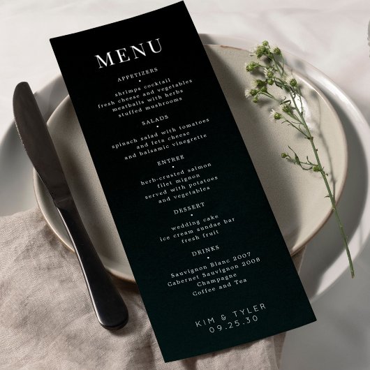 Moderne elegante zwarte en witte eenvoudige trouw menu