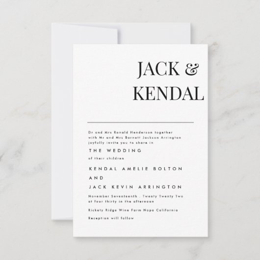 Moderne Elegante Zwarte En Witte Gepersonaliseerde RSVP Kaartje (Voorkant)