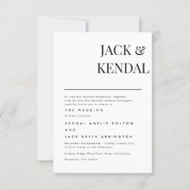 Moderne Elegante Zwarte En Witte Gepersonaliseerde RSVP Kaartje