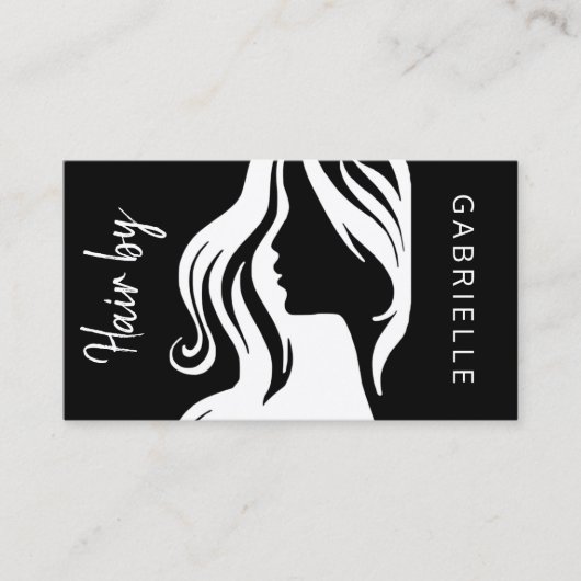 Moderne elegante zwarte en witte haarstylist visitekaartje (Voorkant)