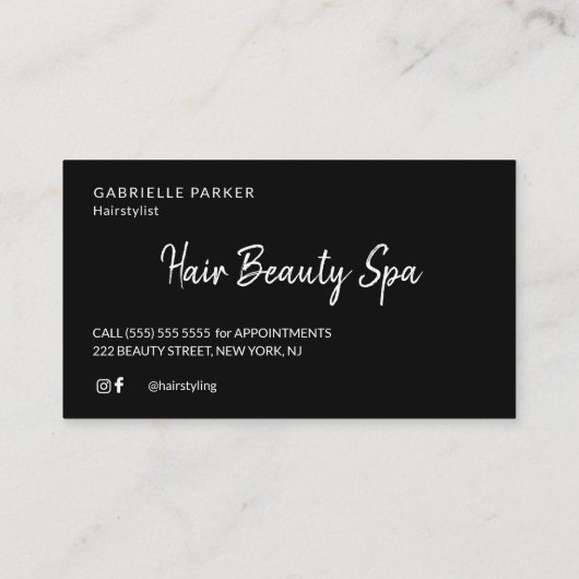 Moderne elegante zwarte en witte haarstylist visitekaartje (Achterkant)
